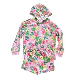 Tommy Bahama Kids Girls 7 8 Tropical Floral Hoodie Shorts Set Pink Beach Lounge
